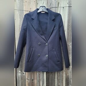 Classic Navy 100% Cashmere Double-Breasted Women's Blazer Size S